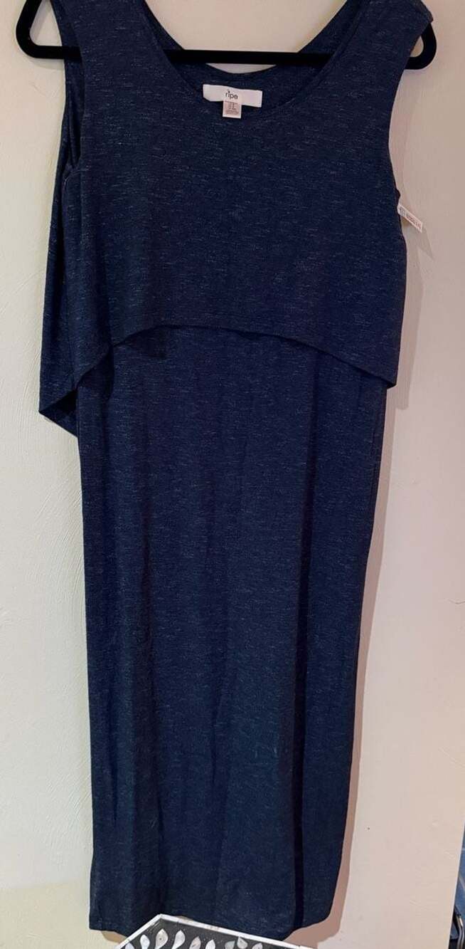 Ripe Maternity Nursing Maxi Dress S Navy Blue Layered Sleeveless
